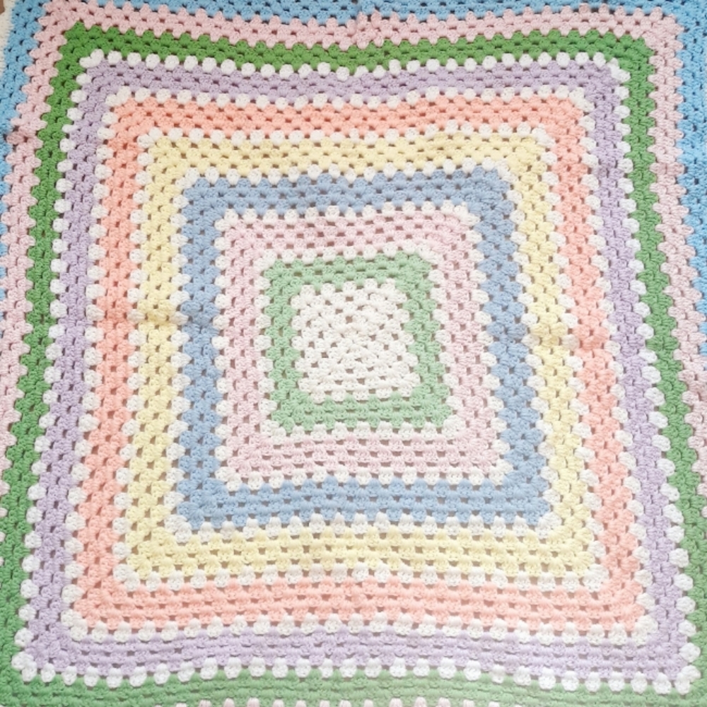 Vintage Handmade From the Middle Pastel Crochet Blanket Lapghan 40" x 40" - Picture 6 of 7